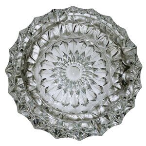 Vintage 70s Lead Crystal Clear Cigar Cigarette Ashtray 5" Inch NEVER USED